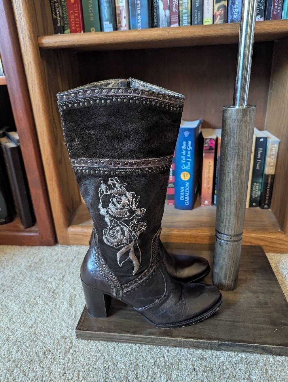 Mark Nason Women’s Size 7.5 Black Leather Suede Over the Knee Embroidered Boots